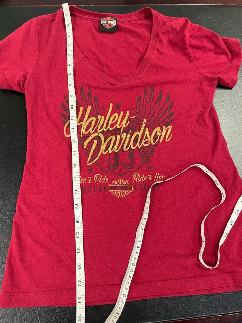 Harley Davidson v-neck red tee size medium